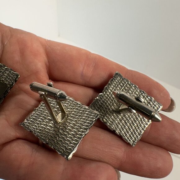 Mens Vintage Mariner Cufflinks & Tie Clip Set Black Silver Fish Nautical - Picture 7 of 8